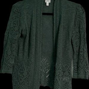 Dress Barn Green 3/4 Sleeve Lacy Cardigan - S